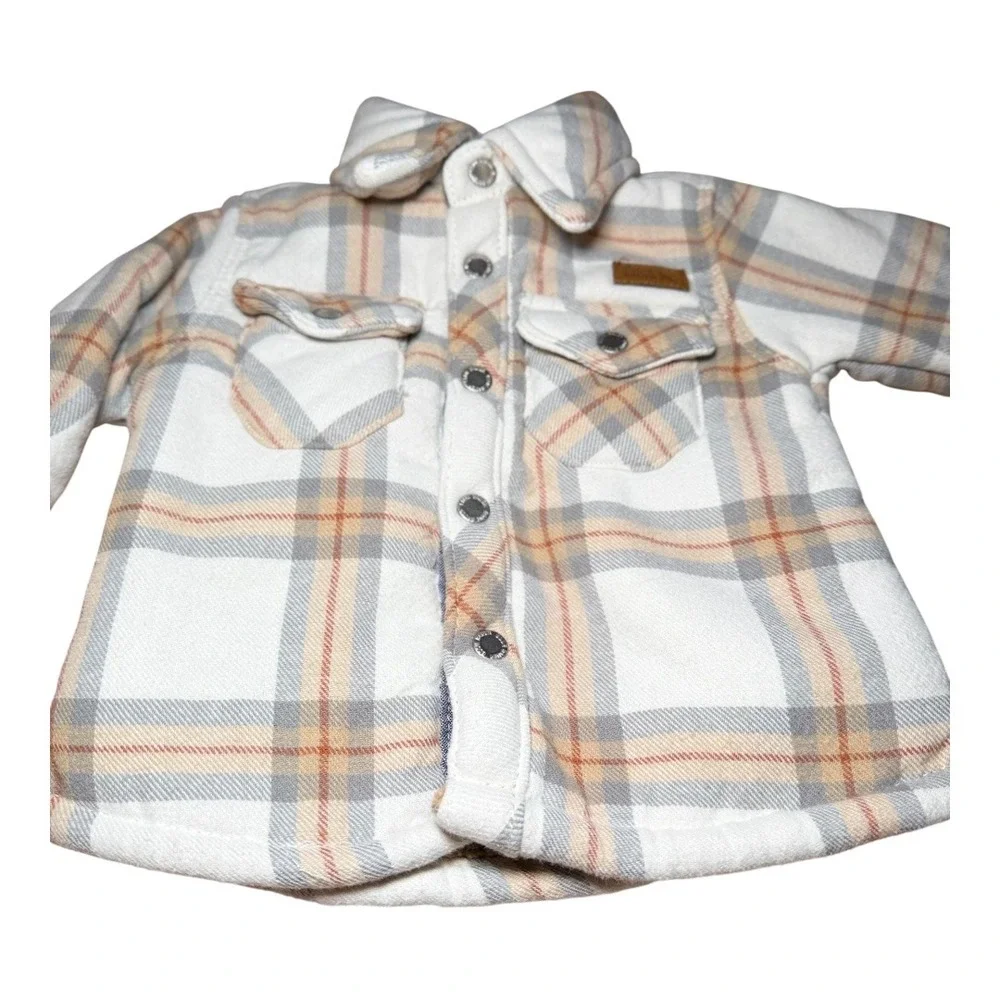 Lumberjack Cabin Core Eddie Bauer Plaid Shacket Joggers Set 0-3M Grey Tan Fleece
